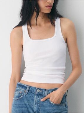 Aritzia White Ribbed Square-Neck Tank